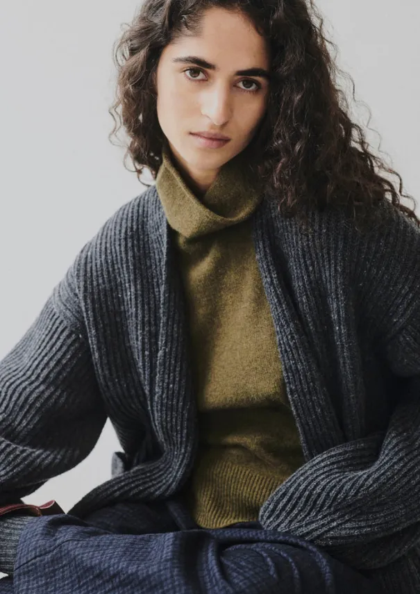 New Ribbed Wool Knitted Cardigan Women Knitwear