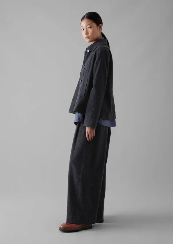 Clearance Seersucker Check Round Collar Jacket Women Coats & Jackets