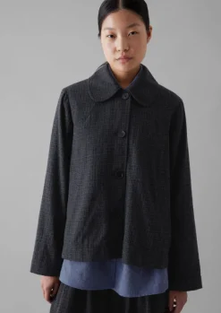 Clearance Seersucker Check Round Collar Jacket Women Coats & Jackets