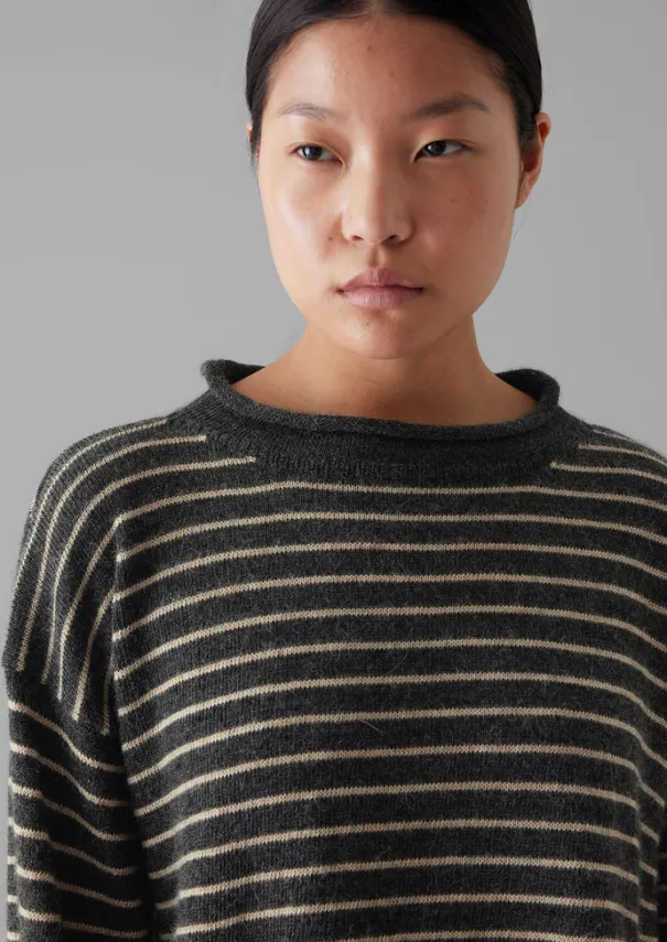 New Stripe Alpaca Wool Sweater Women Loungewear|Tops & Tees