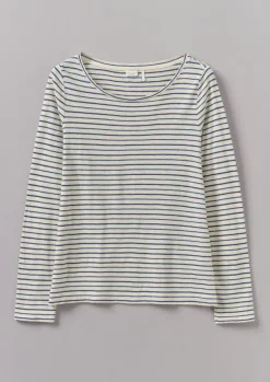 Outlet Stripe Cotton Open Neck Tee Women Jersey|Tops & Tees