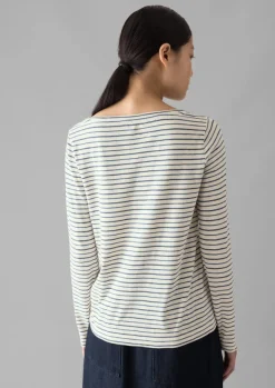 Outlet Stripe Cotton Open Neck Tee Women Jersey|Tops & Tees