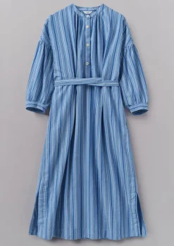 Sale Stripe Poplin Gathered Dress Women Dresses