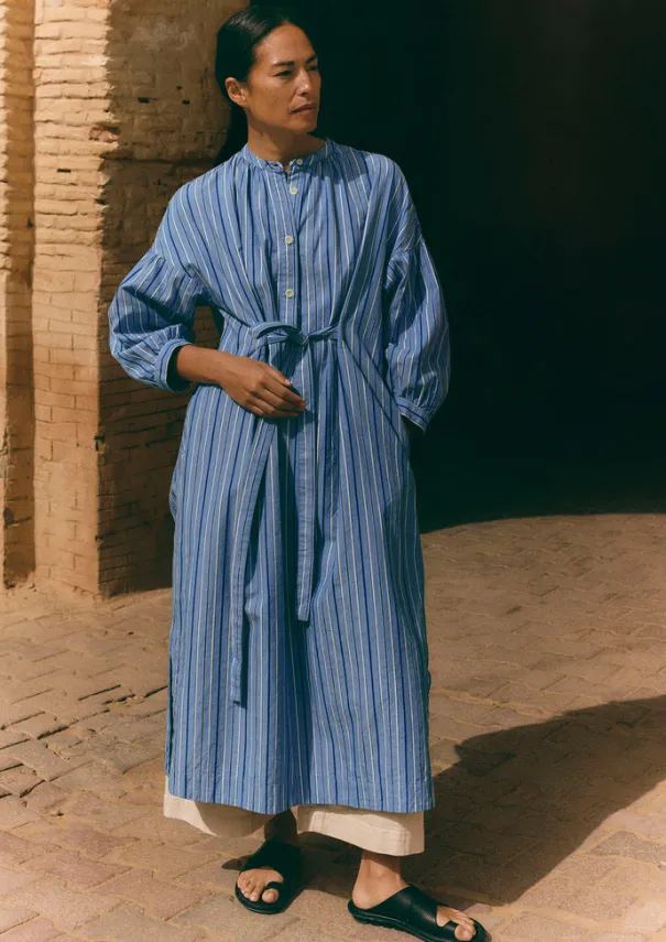 Sale Stripe Poplin Gathered Dress Women Dresses
