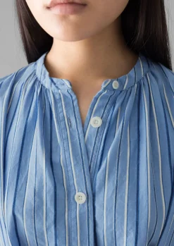 Sale Stripe Poplin Gathered Dress Women Dresses