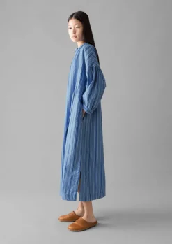 Sale Stripe Poplin Gathered Dress Women Dresses