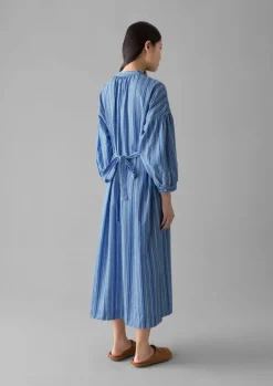 Sale Stripe Poplin Gathered Dress Women Dresses