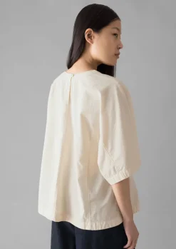 Hot Textured Cotton Poplin V-Neck Top Women Tops & Tees