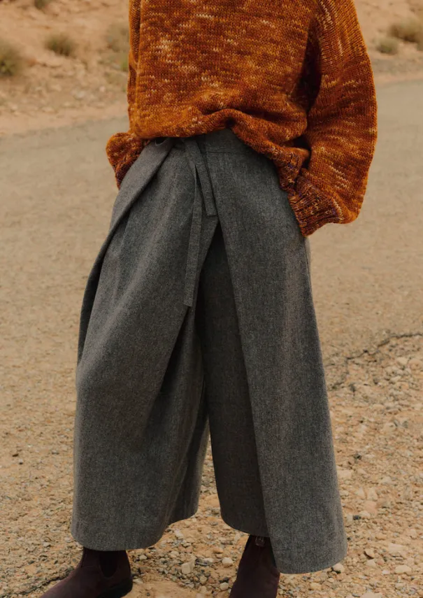 Discount Wool Flannel Tie Front Culottes Women Skirts|Trousers