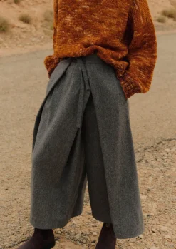 Discount Wool Flannel Tie Front Culottes Women Skirts|Trousers