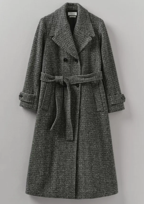 Online Wool Herringbone Belted Coat Women Coats & Jackets